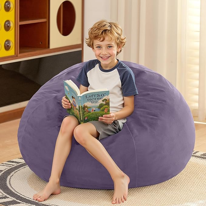 HABUTWAY 2FT Bean Bag Chair, 2' Beanbags Small Bean Bag Chairs with Filling, Teardrop Bean Bag Chair Luxurious Velvet Ultra Soft Fur with Removable Cover (Purple)