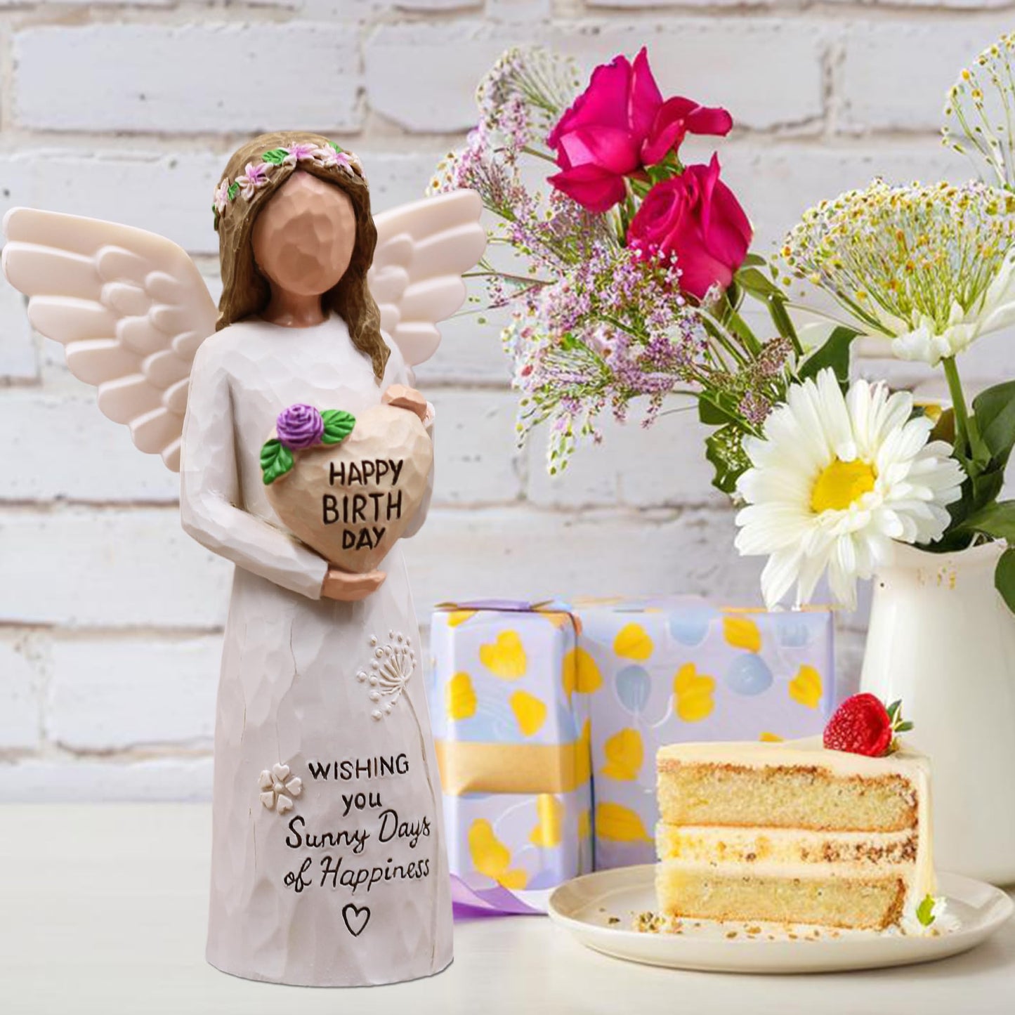 AUMELO Happy Birthday Gifts for Women, Gifts for Women Birthday Unique, Gift for Best Friend Female, Mom, Sister, Her, Coworkers, Daughter, Girlfriend, Hand-Painted Resin Angel Figurine (Purple)