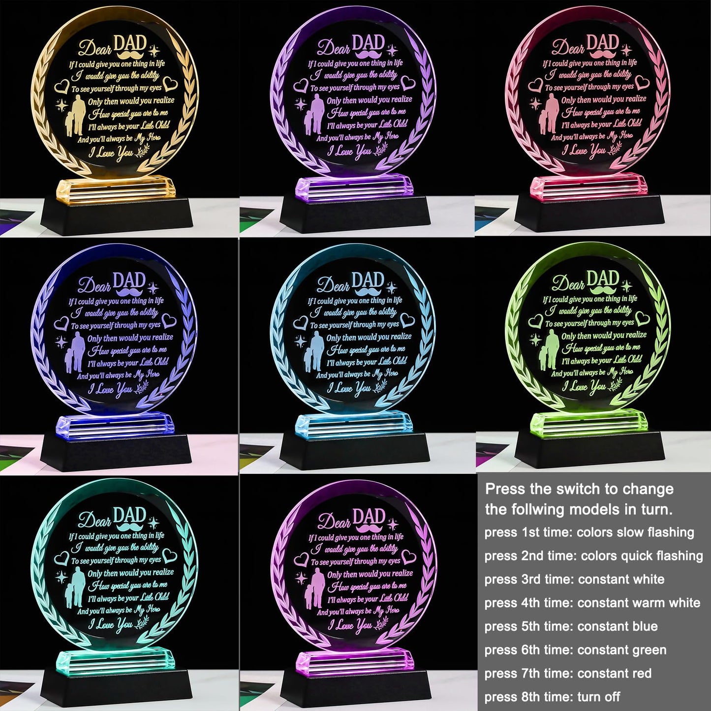 Gifts for Dad from Daughter Son with Light Base, Father's Day Christmas Birthday Gifts for Dad Who Wants Nothing Dad Gifts from Daughter Son, To My Dad Gifts Ideas