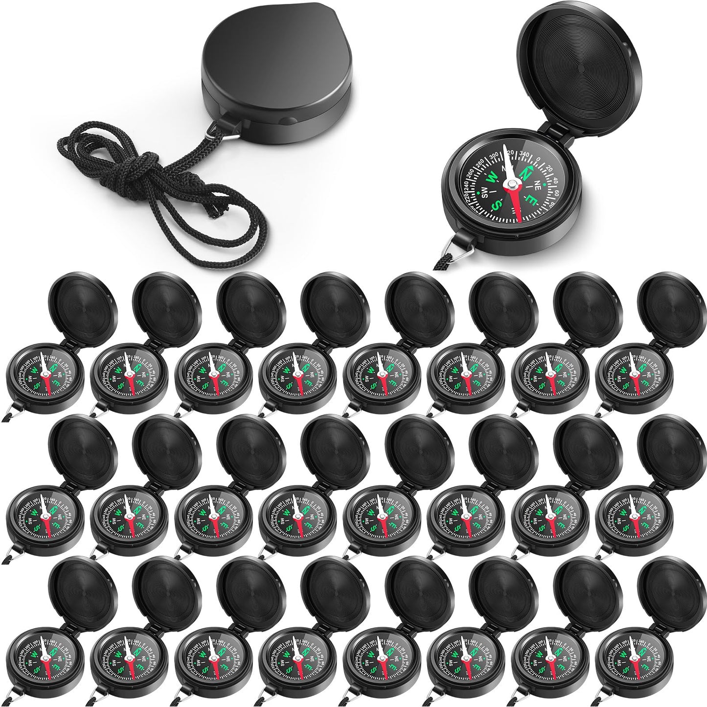 JaGely 24 Pcs Compass Bulk Gift Pocket Compass with Hanging Rope for Military Camping Survival Outdoor Hiking Hunting Climbing(B
