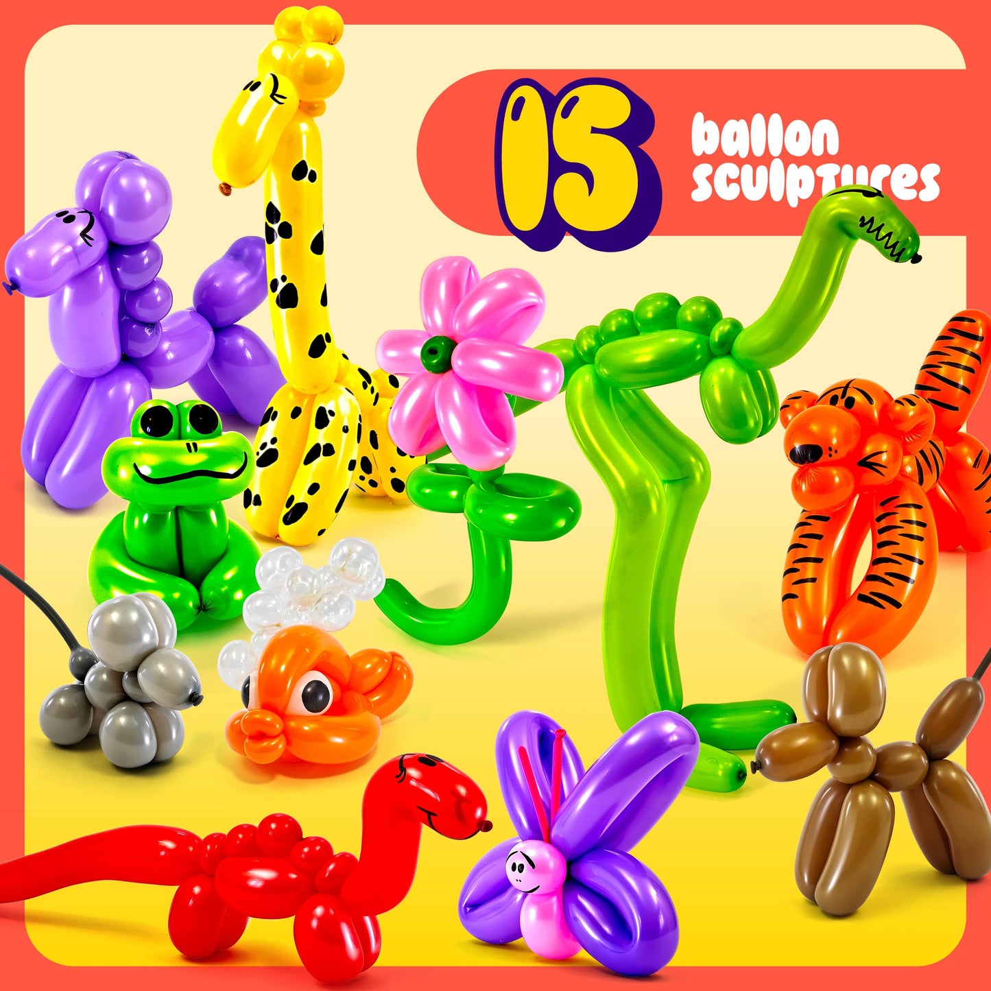 Balloon Animal Twisting Kit with Pump for Kids - Boy & Girl Gift - Birthday Gifts for Girls and Boys - Arts and Crafts for Kid Ages 8-12 - 6 7 8 9 10 11 12 Year Old - Animals Balloons