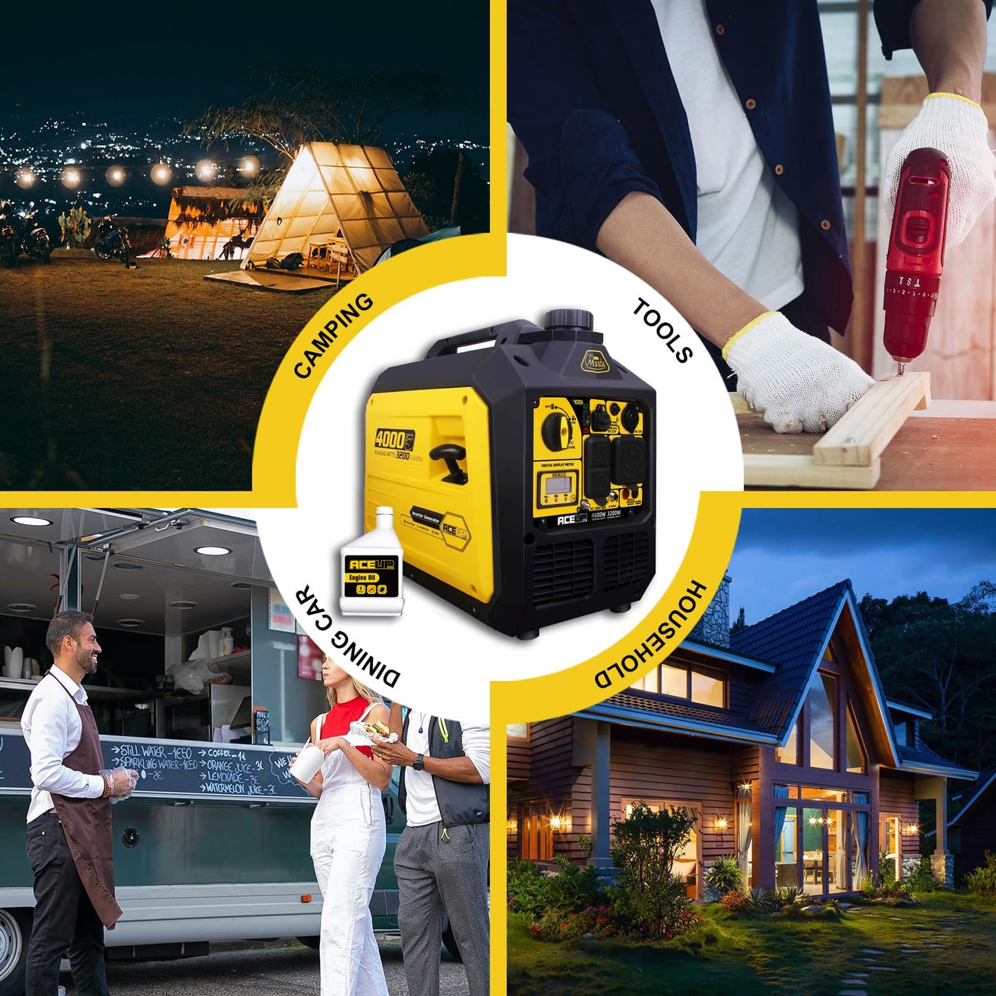 Aceup Energy 4000 Watt Portable Inverter Generator 149cc, Gas Quiet Generator for Home, RV-Ready, EPA Compliant