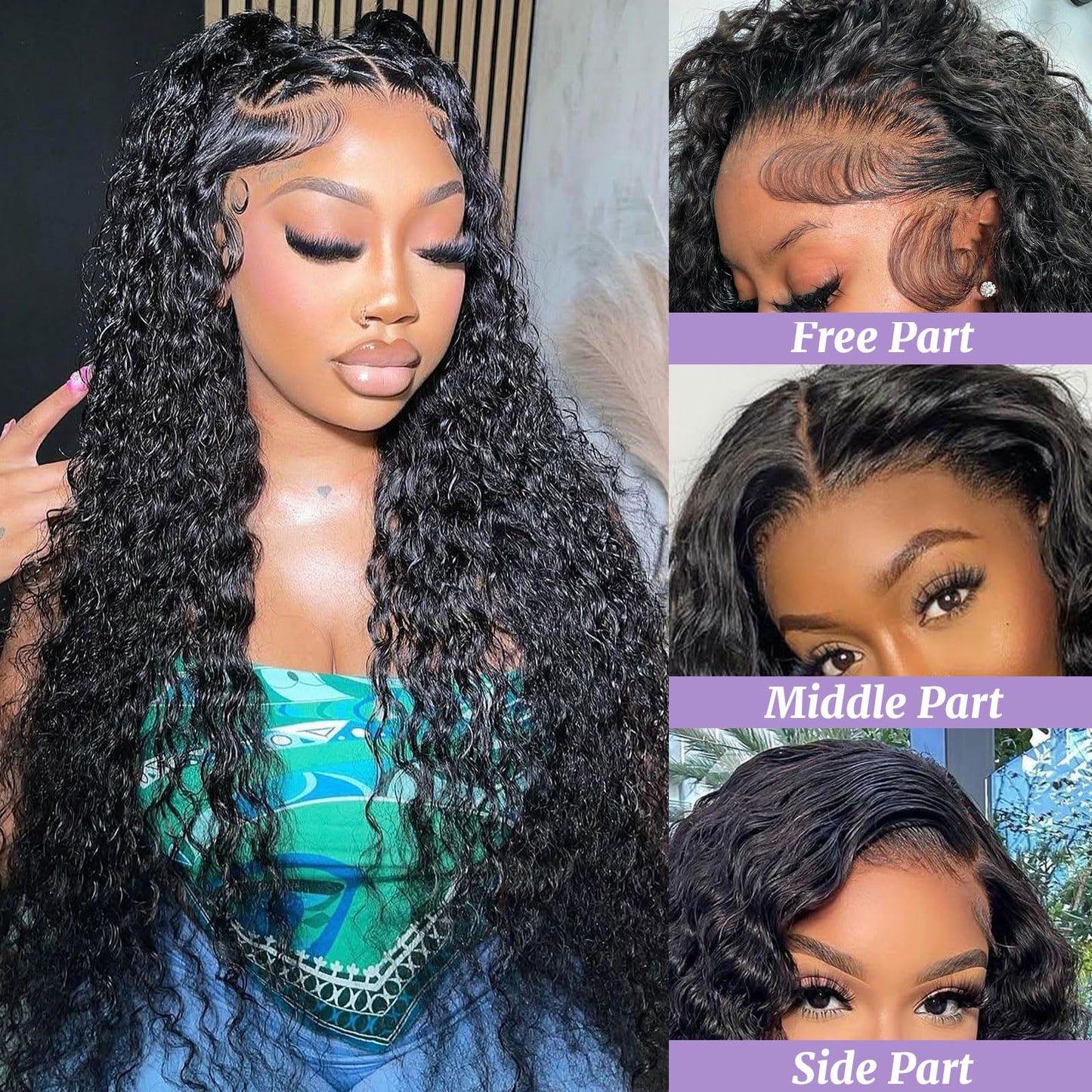 DSEKCAIN Water Wave HD Frontal 13x6 Water Wave Lace Frontal Human Hair Transparent Lace Closure Big Space Size 100% Raw Virgin H