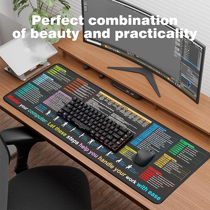 Excel Cheat Sheet Desk pad—Contains 9 Major Excel Function modules|Large XL Size(31.5 * 11.8 inch)|Desk mat for Keyboard and Mouse|Work、Study、Gaming Mouse pad|Waterproof、Anti-Slip Large Mouse pad