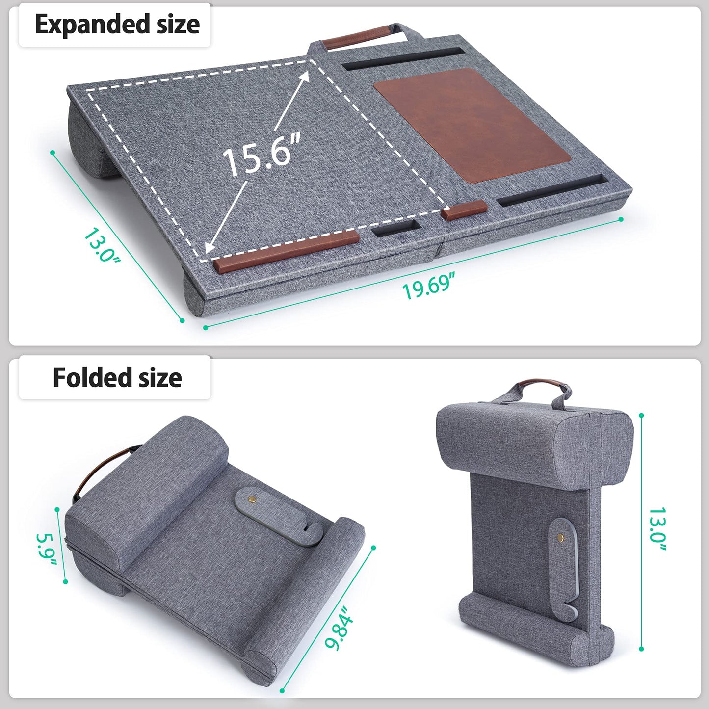 Lap Desk - Fits up to 15.6 inch Laptop Desk, Built in Mouse Pad Portable Lap Stand Lightweight Laptop Table with Phone Holder, Lap Desk Stand for Bed Sofa Home Office, Grey