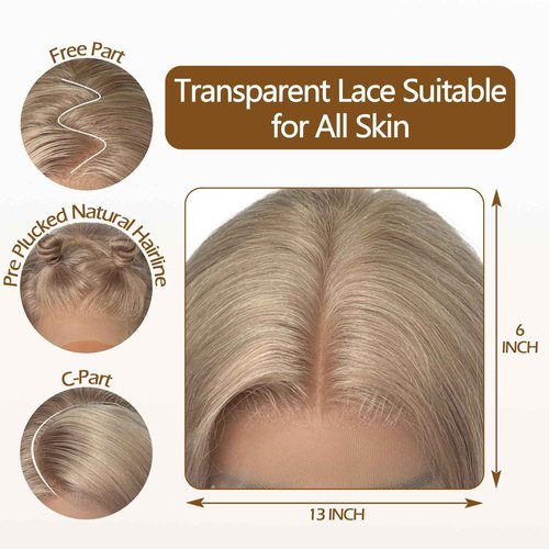 Ash Blonde Wig Human Hair 13x6 Transparent Lace Front Wigs Human Hair 180% Density Ash Blonde Straight Lace Front Wigs for Black Women Pre Plucked Colored HD Lace Frontal Wig 20 Inch
