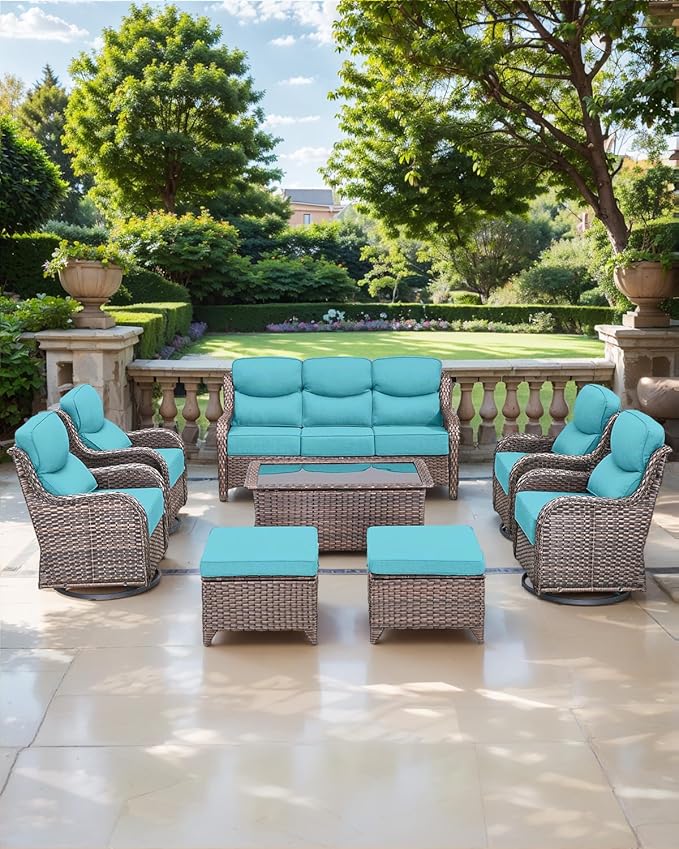 ACTREST Luxury 24x24x6 Inch Smile Outdoor Cushions for Patio 5 Piece Set - Set of 5 Zippered Outside Pillows for Wicker Dining Rocking Glider Loveseat Couch Sectional Sofa - Turquoise
