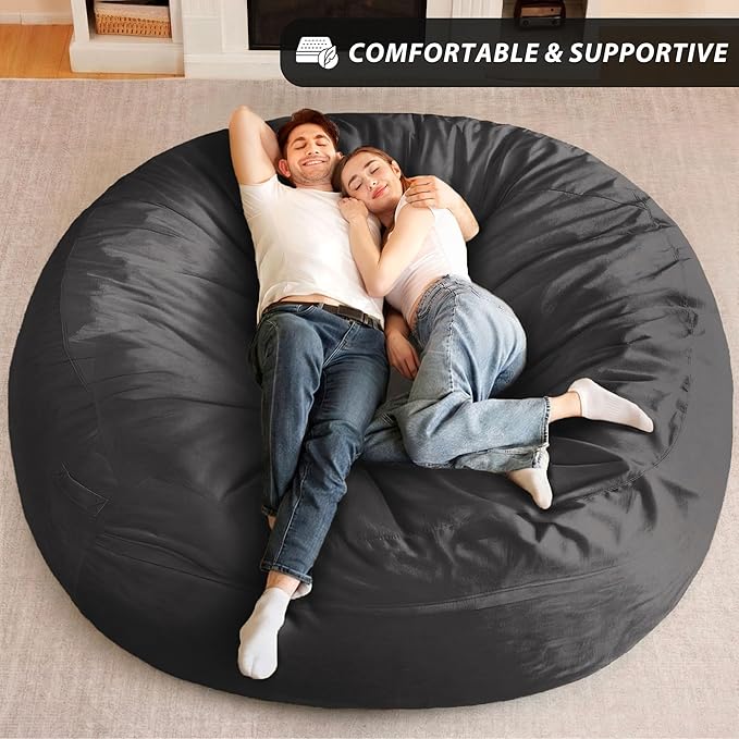 HABUTWAY XX-Large Bean Bag Chair: Giant 7' Memory Foam Furniture Bean Bag Chairs for Adults with Microfiber Cover 7Ft (Black)