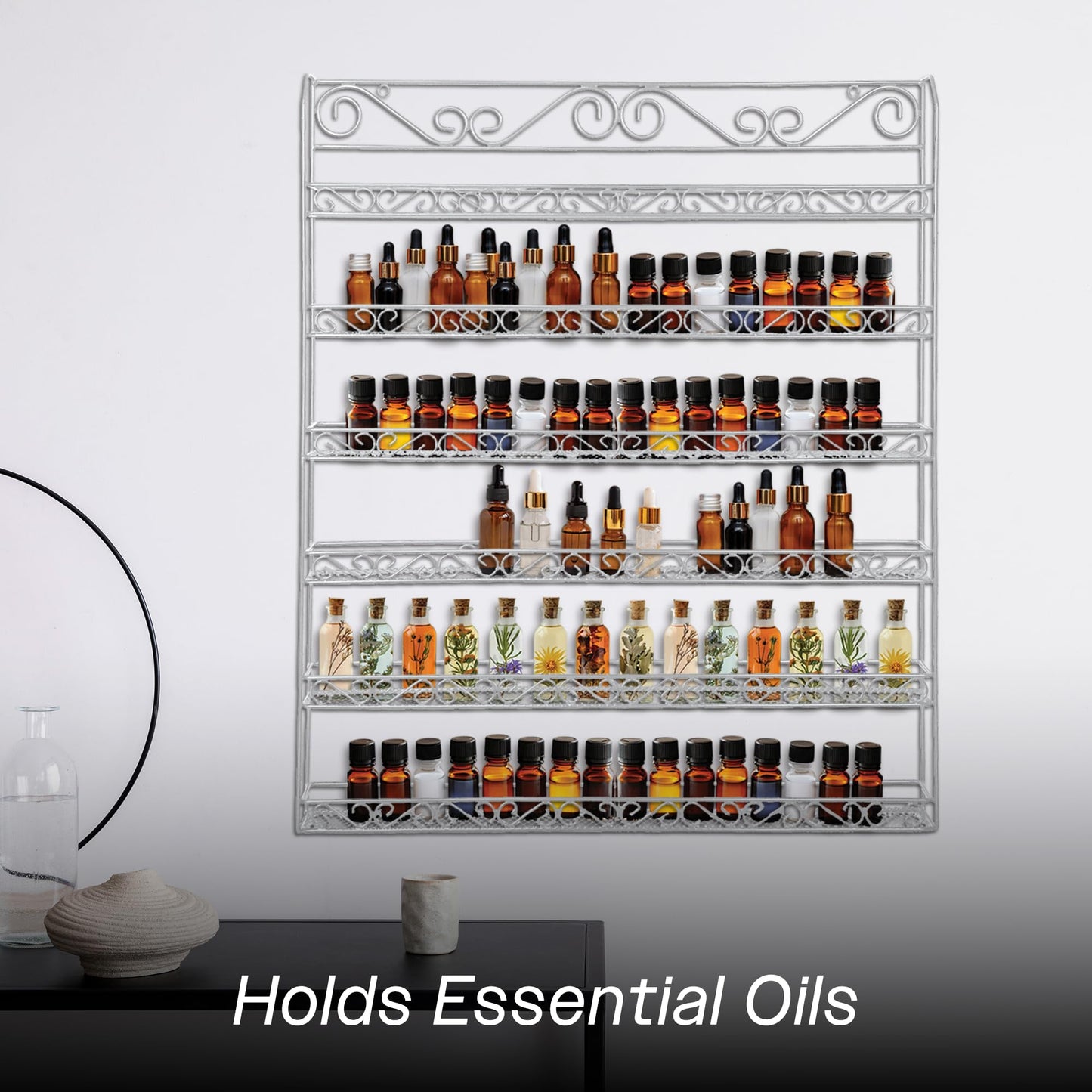 PANA 6 Tier Wall Mounted Metal Rack Shelf, Versatile Organizer for Nail Polish, Essential Oils, Kitchen Spices, and Craft Hobby