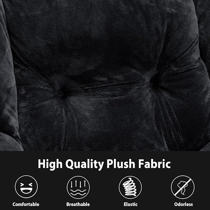 Youtanic Lazy Chair with Folding Ottoman, Accent Chair Plush Upholstered with Metal Structure and Non-Slip Pads, Sofa Armchair with Footrest and Side Storage Bag for Dorm, Room, Office, Black