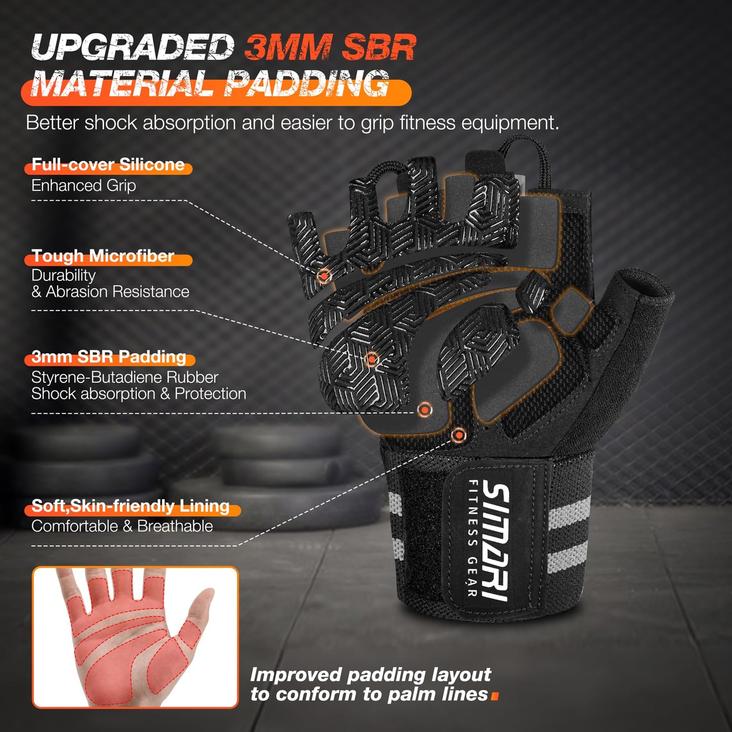 SIMARI Wrist Support Workout Gloves for Men & Women, Weight Lifting Gloves with Padded, Grip, Full Palm Protection, Gift for Gym Exercise, Cycling, Weightlifting Training, Fitness, Black Gray, Size XS