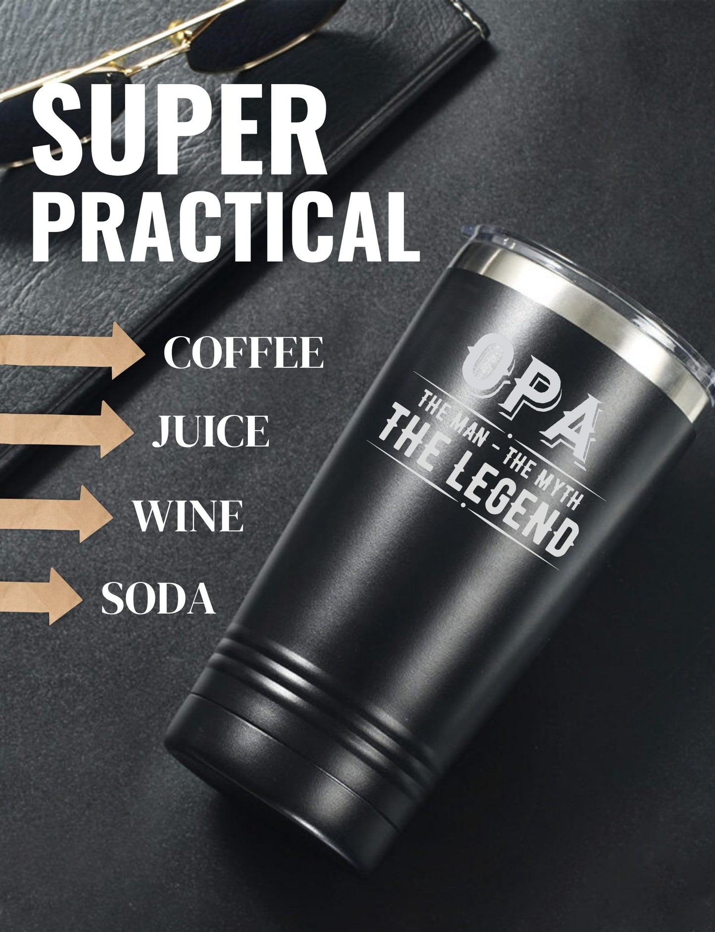 Onebttl Grandpa Gifts Tumbler, Grandfather Presents from Granddaughters Grandsons for Father's Day Christmas Birthday, Stainless Steel Cup with Lid, 20oz/590ml - Opa Gifts
