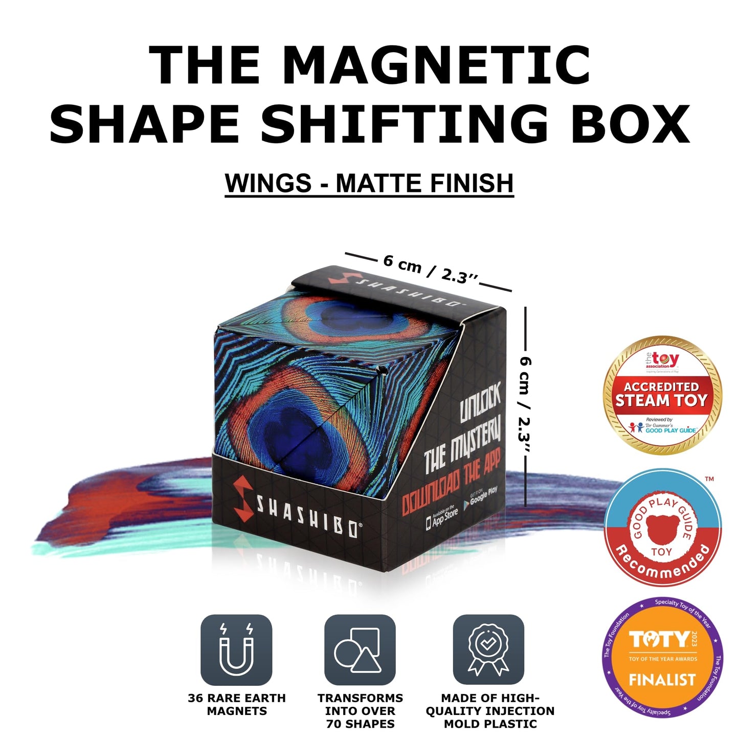 Shashibo Shape Shifting Box - Award-Winning Fidget Toy w/ 36 Rare Earth Magnets - Fidget Cube Transforms Into Over 70 Shapes, Sensory Toy Gift for Kids, Teens, and Adults (Wings)