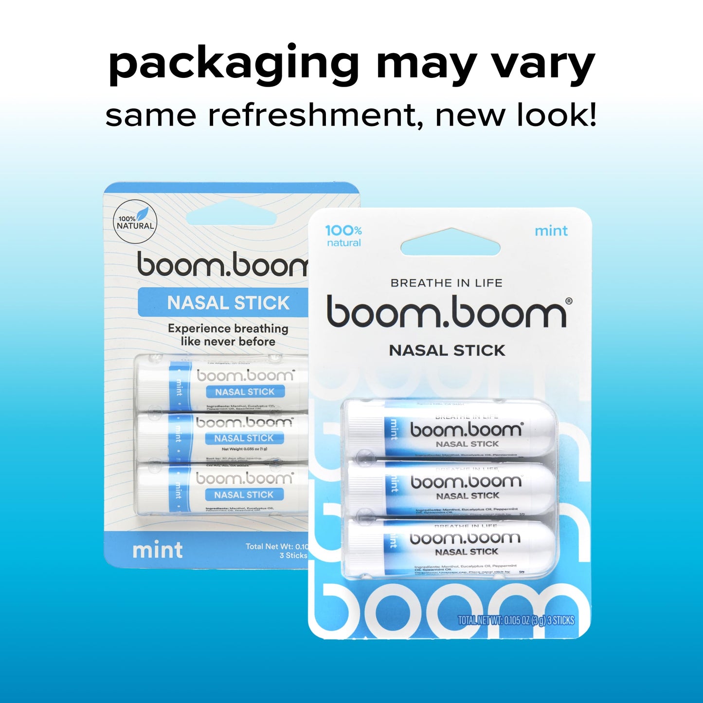 BoomBoom Nasal Stick | Vapor Flow Technology | Cool Refreshing Sensation | Natural Mood Boost | Simple Ingredients | Essential Oils + Menthol Inhaler (Mint)