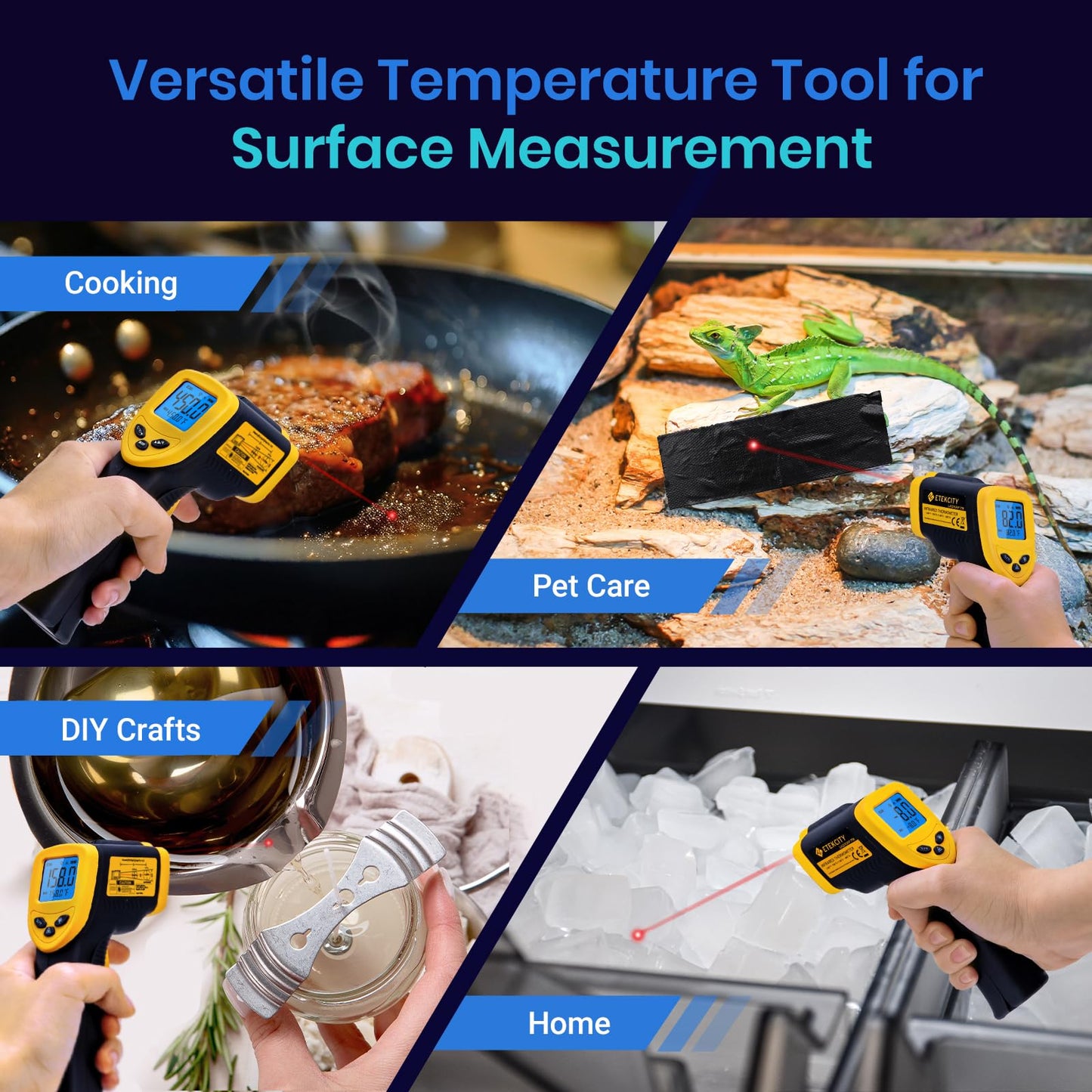 Etekcity Infrared Thermometer Laser Temperature Gun 1080, -58ยฐF~ 1130ยฐF for Meat Food Candy Pizza Oven, Heat Gun for Cooking, Kitchen, Fridge, Reptile, BBQ, HAVC, Adjustable Emissivity & Max Measure