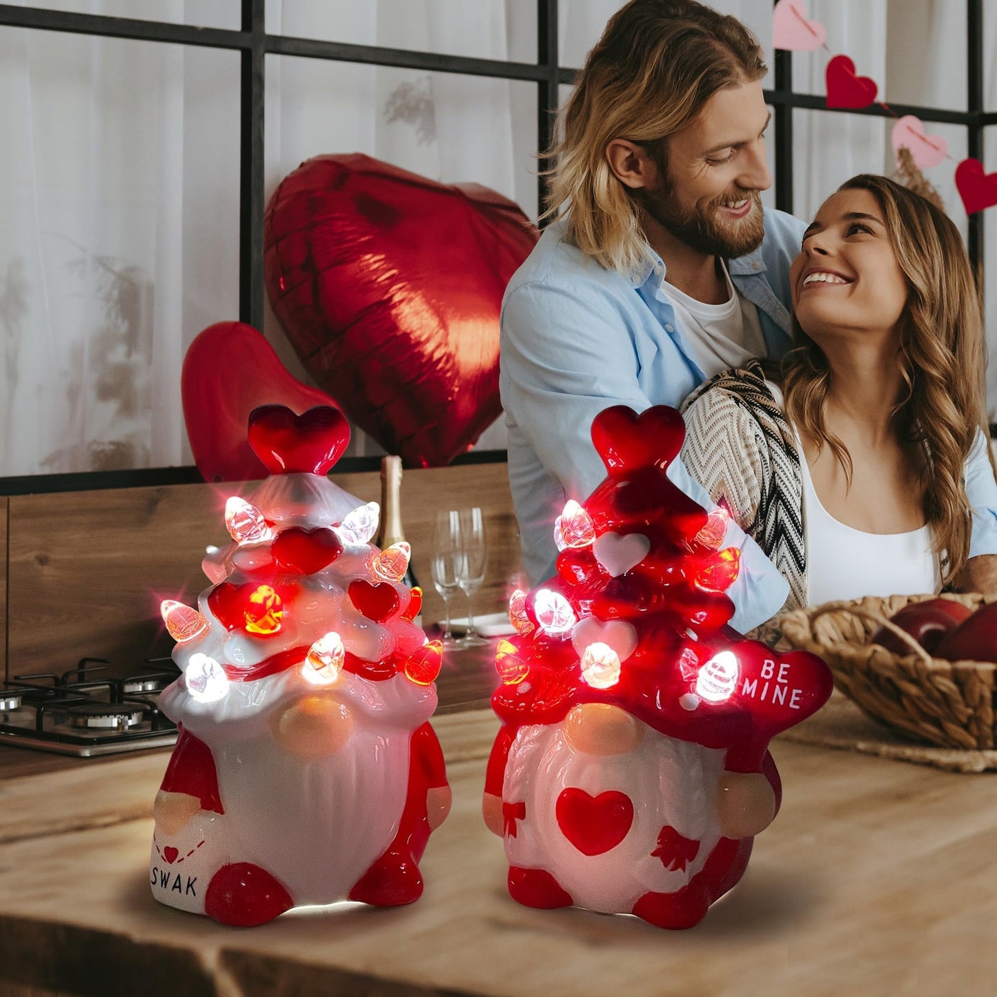 Hexagram Valentines Day Decorations, Valentines Day Decor, 2Pcs Valentine Gnomes Decor, Valentine's Day Decorations, Valentine Ceramic Tree Decoration for Home