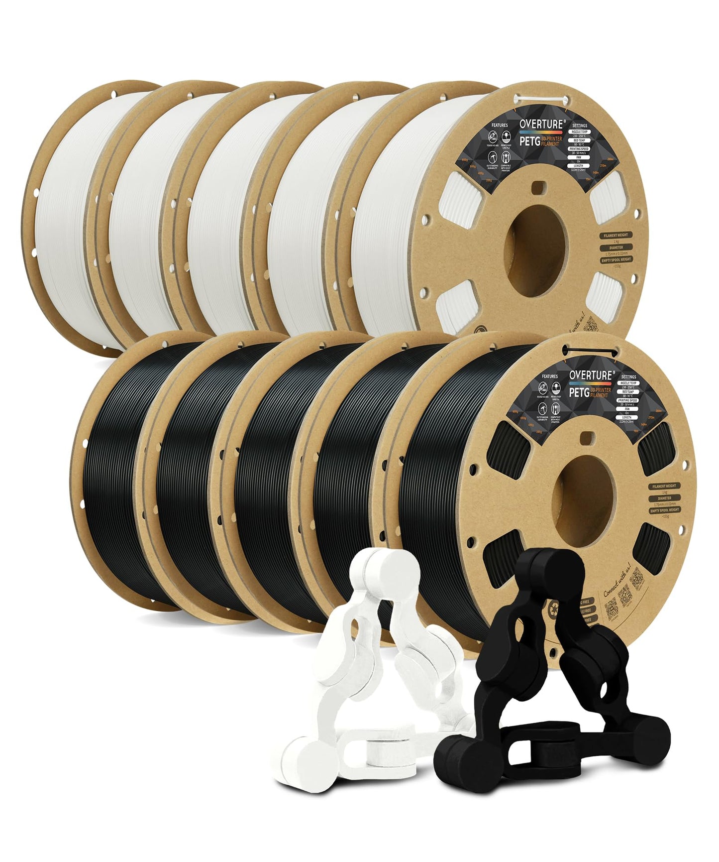OVERTURE 10KG Bundle PETG 3D Printer Filament 1.75mm, Neatly Wound Durable PETG 10kg Spool (22.2lbs), Strong Toughness Filament,