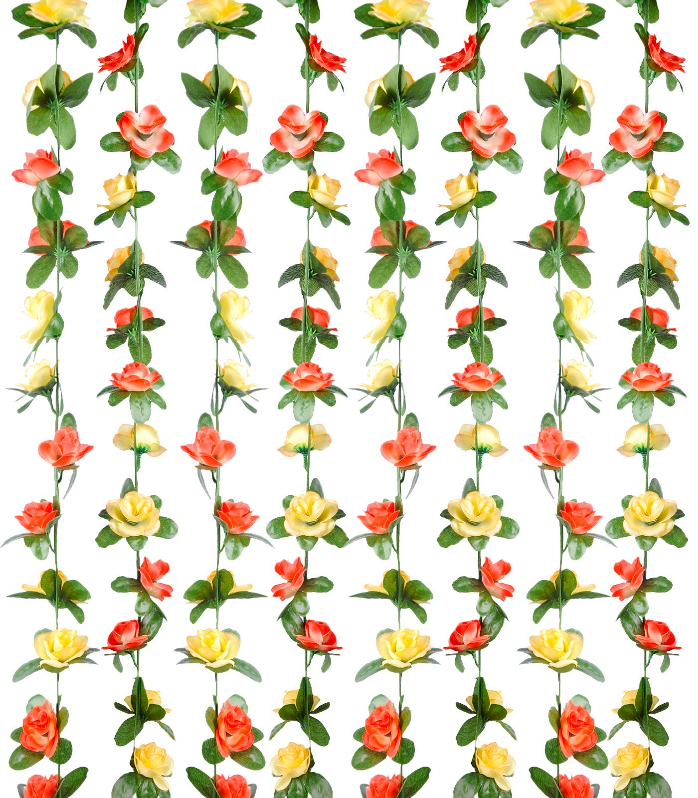 Miracliy 8Pcs 66FT Flower Garland, Orange and Champagne Artificial Rose Floral Vines Fake Hanging Spring Flower Garland for Wall Backdrop Wedding Arch Tea Party Door Mantle Decoration