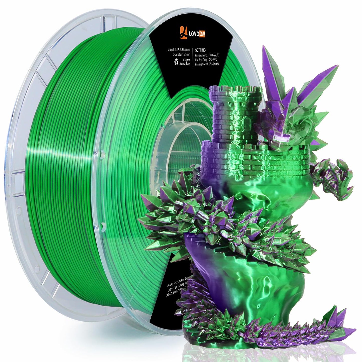 LOVOON PLA 3D Printing Filament Multicolor PLA Filament 1.75mm Silk Dual Color Change by Angle Filament Pla 1.75, Fit Most 3D Pr