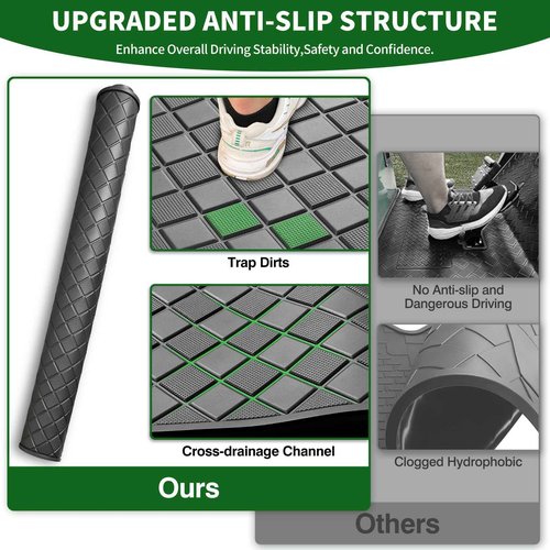 Cartalia Golf Cart Floor Liner Mat 8mm Thick Rubber Full Coverage Only Fits EZGO RXV (2008-2022) & 2Five (2009+) Cart Non-Slip Deluxe Diamond Patten Protection Front Feet Mats Replacement - Black Trim