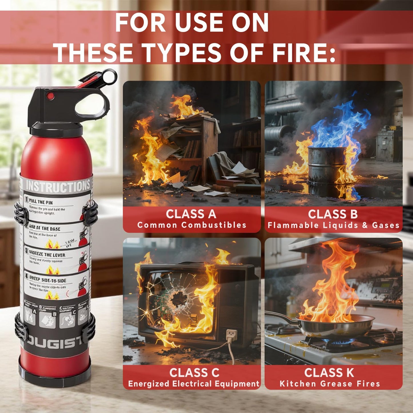 Small Fire Extinguisher for Home & Car – (2-Pack, 1.32lb Each) Portable Dry Chemical Fire Extinguishing Spray | For Kitchen Grease, Electrical, Vehicle & Garage Fires, Easy to Use