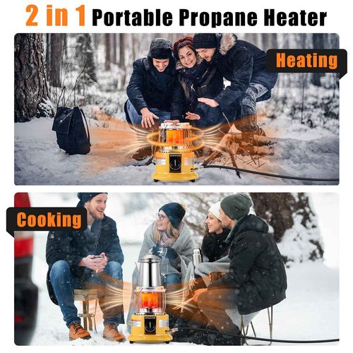 MOZODAWN 2 in 1 Propane Heater & Stove, 13000 BTU Portable Propane Heater Indoor with Handle, Outdoor Heater Gas Stove for Patio, Camping, Tent, Ice Fishing, Garage