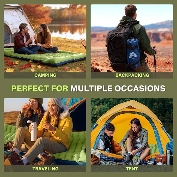 Camping Sleeping Pad, Ultralight Camping Mat with Pillow, Built-in Foot Pump Inflatable Sleeping Pads Compact for Camping Backpacking Hiking Traveling Tent,Single,Green