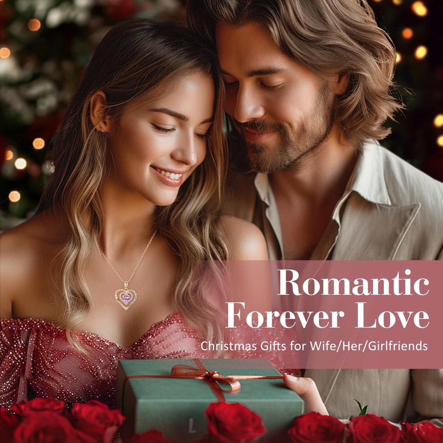 Lomantise Christmas Gifts for Wife Rose Gold Heart Birthstone Necklaces for Women S925 Sterling Silver Fine Jewelry Pendant Necklace Anniversary Birthday Gift for Mom Her Grandma Sister
