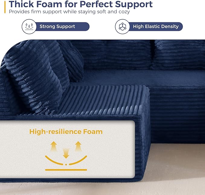 MAXYOYO 132" Oversize Modular Sectional Couch with L-Shape Chaise, Modern Boneless Couch for Living Room, Sofa in A Box, Oversized Sofa Sleeper with Deep Seat, No Assembly Required, Navy