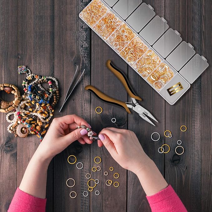1014 Pieces Nail Dangle Charm Piercing Tool Hand Drill, Nail Charms 6 Sizes Jump Ring Connector with Jump Ring Open Close Tool Pliers and Tweezers for Jewelry Making