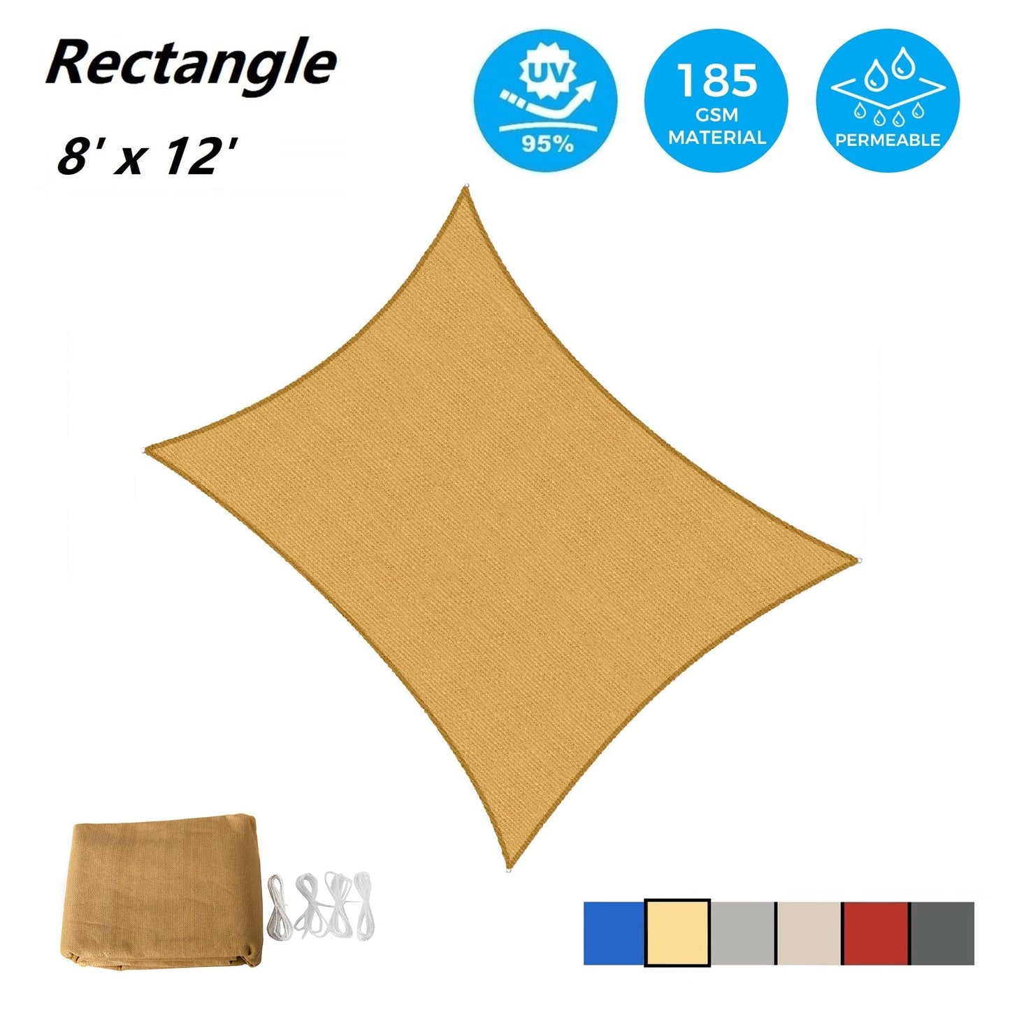 AsterOutdoor Sun Shade Sail Rectangle 8' x 12' UV Block Canopy for Patio Backyard Lawn Garden Outdoor Activities, Sand