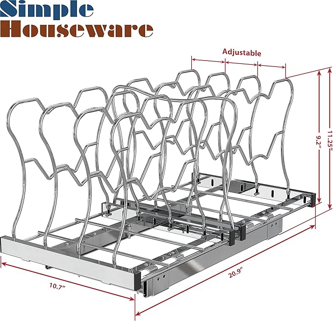 SIMPLE HOUSEWARE Organizer Pull Out Under Cabinet Sliding Shelf for Kitchen,Bathroom, Pantry Pan and Pot Lid, Silver