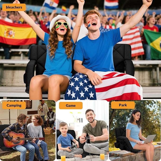 25inch Extra Wide Stadium Seat, Thick Bleacher Chair with Back Support and Cushion, 6 Reclining Positions Bleacher Seat with Armrest, Upgrade Sofa Style Stadium Chair for Sport Events and Outdoors