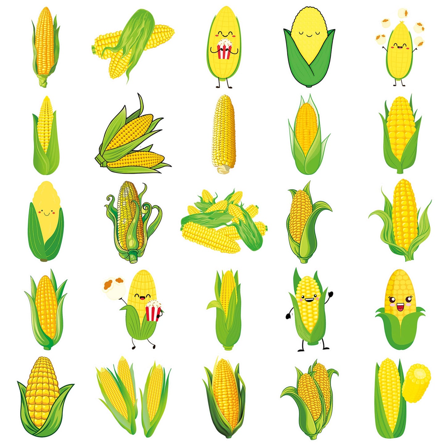 MUYINGZHUO Corn Stickers, 50PCs Pack, Cute Cartoon Vegetable Vinyl Decals & Stickers for Laptop, Hydro Flask, Water Bottle, Bumper Car, Planner Stickers for Kids, Toddlers, Teens (Corn)