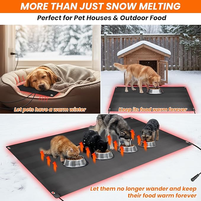 Graphene Snow Melting Mats for Stairs,Non-Slip Rubber Heated Walkway Mat,Fast Ice Melt 3 in/h,Safe & Energy Saving with Extended 50cm Cord,20"x60" with Plug