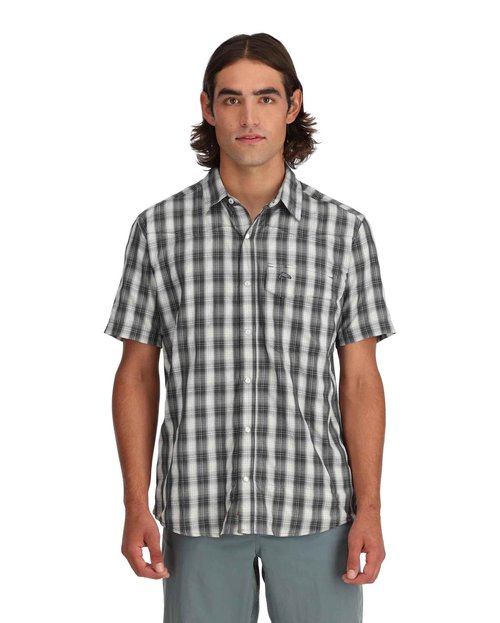 Simms Fishing Products Men's Big Sky Vented Fishing Shirt, Short Sleeve 50+ UPF Top, Driftwood Plaid, Large