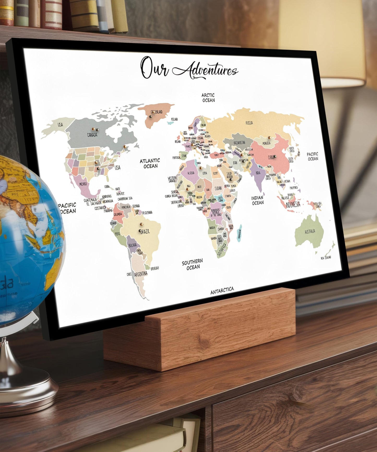 flinelife World Map Pin Board,16X12, World Travel Map With Pins, Perfect For Couples or Retirement Gift