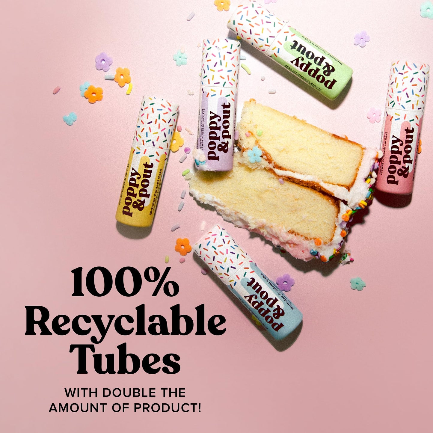 Poppy & Pout Birthday Cake Jumbo Lip Balm | All Natural Lip Balms & Moisturizers | Hydrates with Beeswax, Vitamin E, Organic Coc