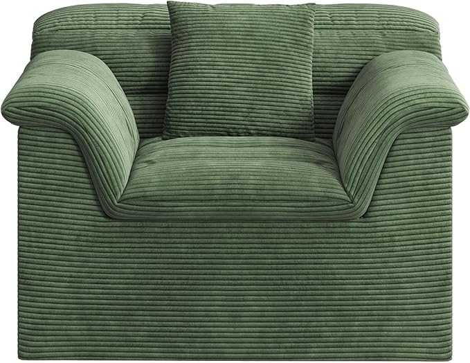 SUNG7 51" Cloud Sectional Couch, Modern Modular Sofa with Deep Seat, Comfy Compressed Single Sofa, Upholstered Corduroy Couches for Living Room, No Assembly Required, Green