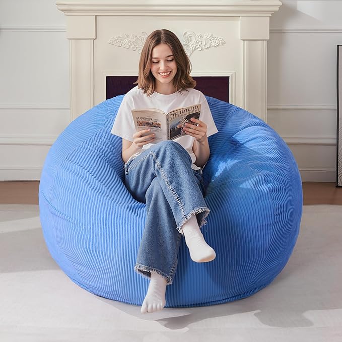 Homguava 4FT Bean Bag Chair for Adults,Teardrop Bean Bags Big Beanbag Chair with Memory Foam Filled and Ultra Soft Removable Corduroy Cover for Living Room, Bedroom (Blue)