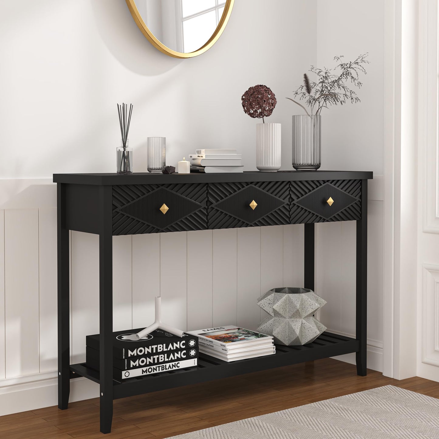 BHAODEAL 47" Console Table with 3 Drawers, Fluted Narrow Long Entryway Table with Storage Shelf, Accent Table for Entryway, Living Room, Behind Couch, Foyer, Hallway, Office
