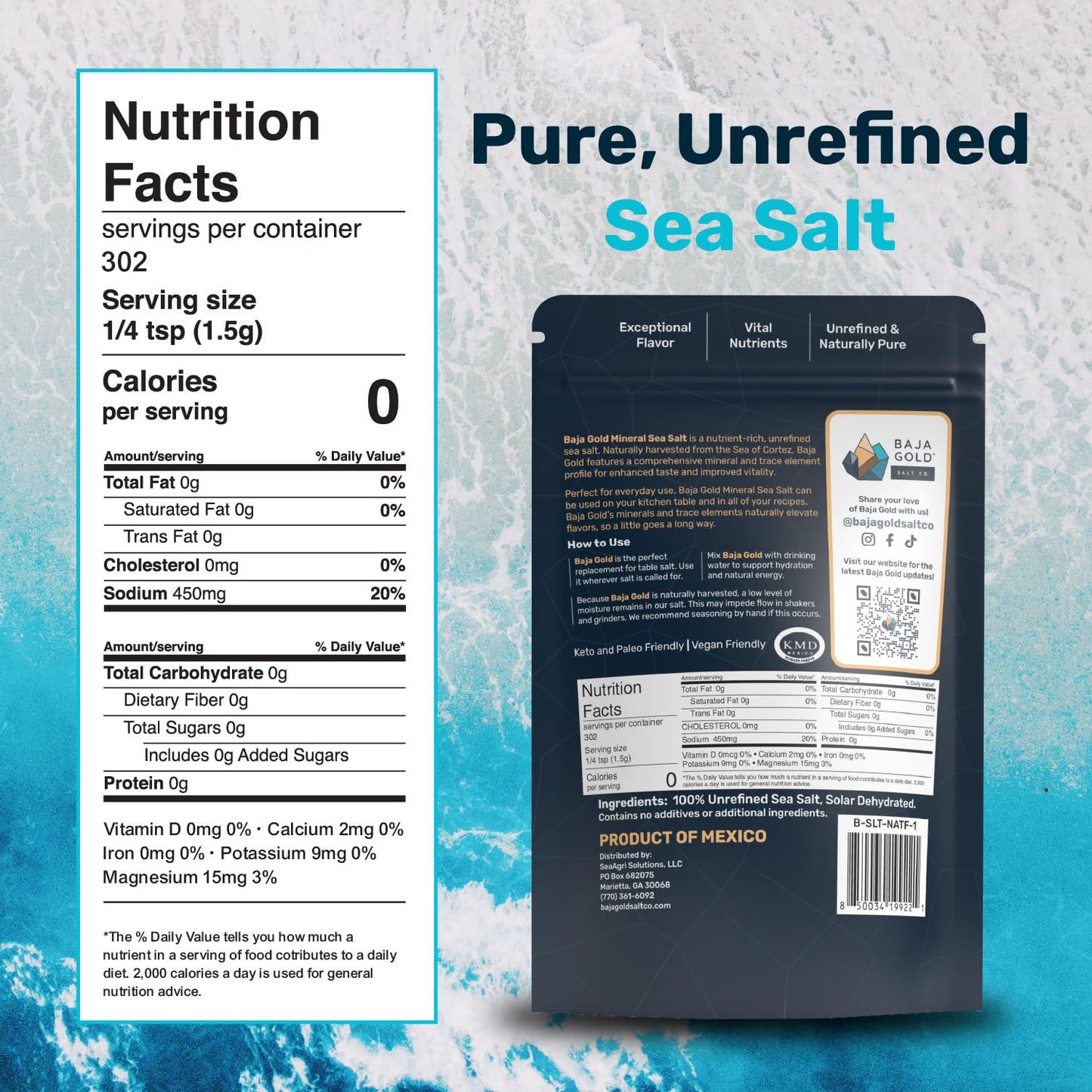 Baja Gold Mineral Sea Salt Bundle – 1 lb Fine Grind + 1 lb Natural Grind | Authentic Unrefined Sea Salt with Trace Minerals | Versatile for Cooking, Baking, Seasoning & Finishing | 600+ Servings