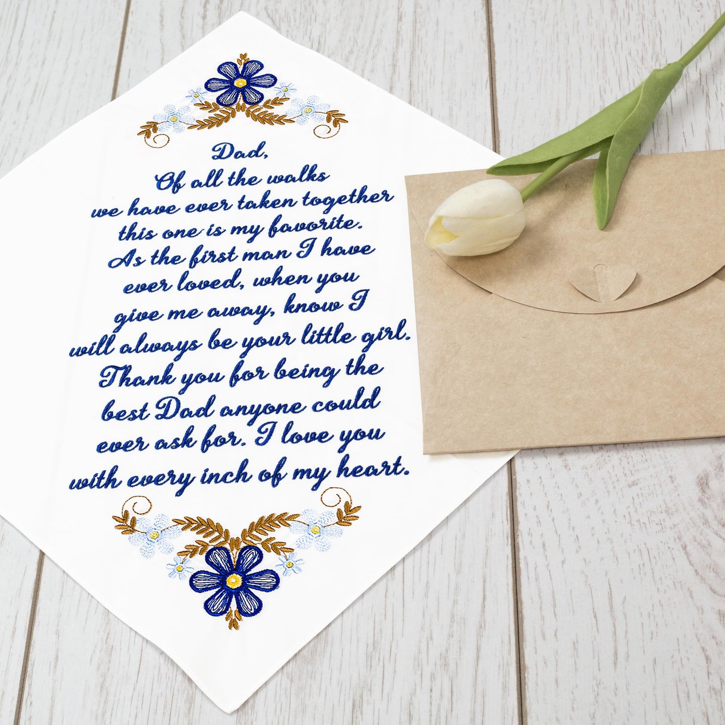 Dad Wedding Embroidered Handkerchief, Father of the Bride Gifts for Daughter on Wedding Day, Something New Something Blue Gift for Bride on Weddings Day Essentials