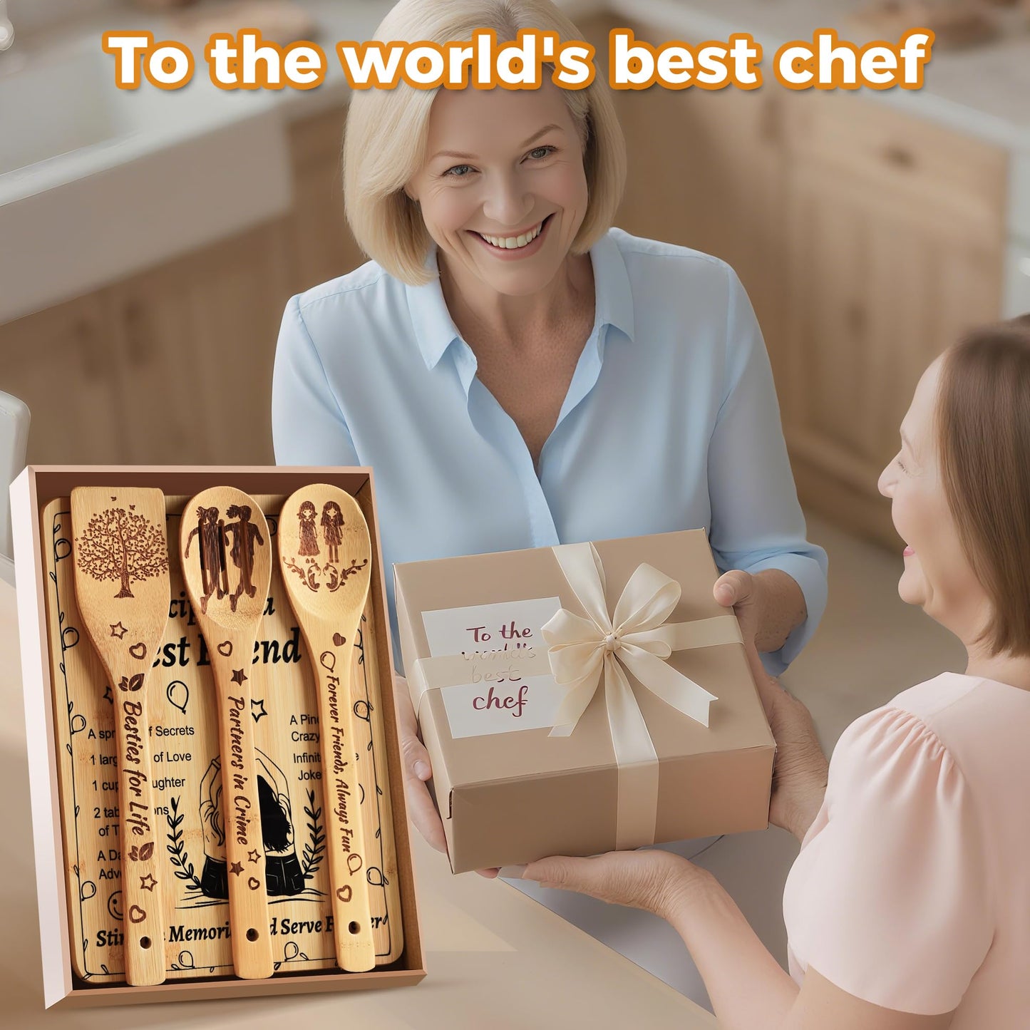 Sister Birthday Gifts from Sister - “Recipe for a Special Sister” Cutting Board Set & Engraved Utensils, Bamboo Sister Gifts for Birthday, Housewarming & Soul Sisters (FSC-Certified)