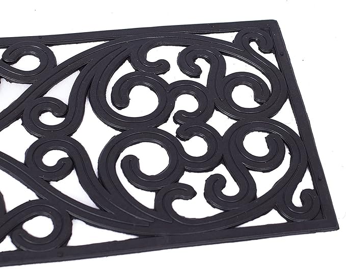 BIRDROCK HOME 10" x 30" Rubber Stair Mat with Scroll Design | Tread Mat | Keeps Your Floors Clean | Outdoor Doormat | Decorative Design (2 Pack)