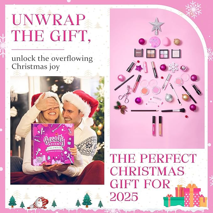 Makeup Advent Calendar 2025 Teen Girls Women Christmas Make Up 24 Days Advent Calendar, Christmas Holiday Festival Cosmetic Starter Makeup Set with 24 Beauty Boxes for Women Girls Teens