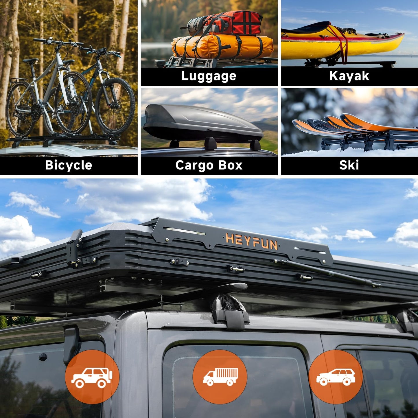 Innovator Pro Elevated Rooftop Tent Hard Shell with Skyview Window, Regular&TPU Rain Flies, USB Outlet, Luggage Racks&Full Circle LED Strip, Aluminum Pop Up Roof Top Tent for Truck Jeep SUV