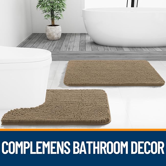 OLANLY Bathroom Rugs 47x24, Extra Soft Absorbent Chenille Bath Rugs, Rubber Backing Quick Dry, Machine Washable Bath Mats for Bathroom Floor, Tub and Shower, Home Decor Accessories, Tan
