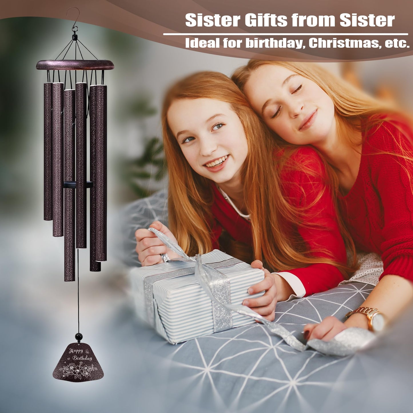 Yesruby Sister Birthday Gifts 32” Wind Chimes, Sister Gift, Birthday Gifts for Sisters, Sis Wind Chimes for Graduation Christmas Mothers Day