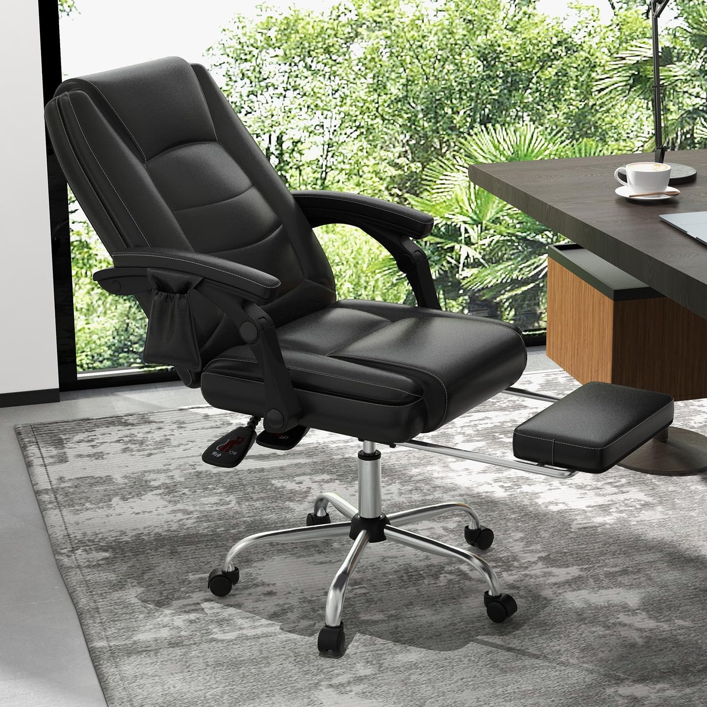 Giantex Massage Adjustable Executive Chair - 400 LBS Big and Tall Office Chair with Linkage Armrests, High Back Leather Swivel Computer Task Chair, Large Ergonomic Reclining Home Office Chair (Black)